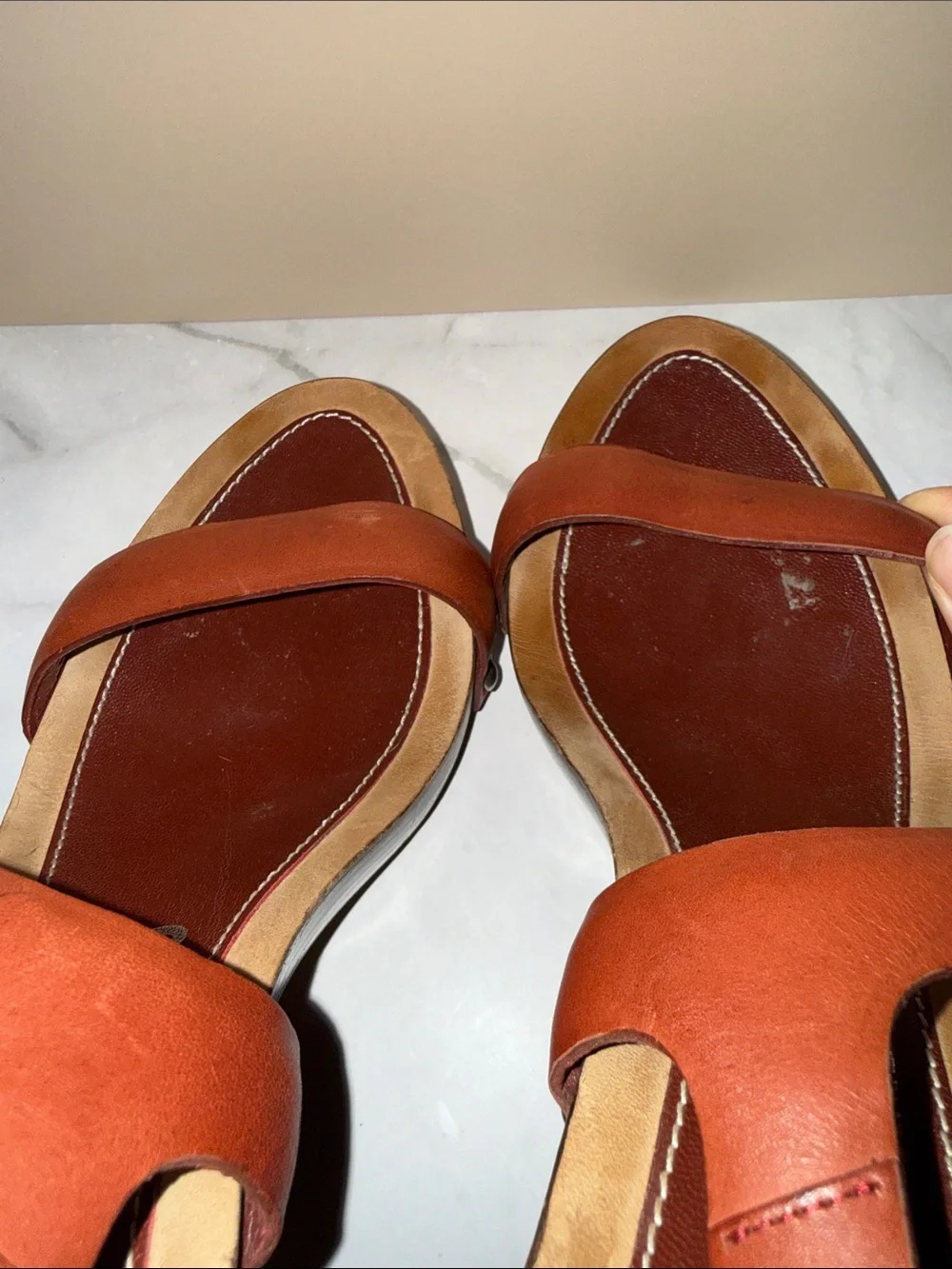 Salvatore Ferragamo Cognac Leather Slingback Sandals